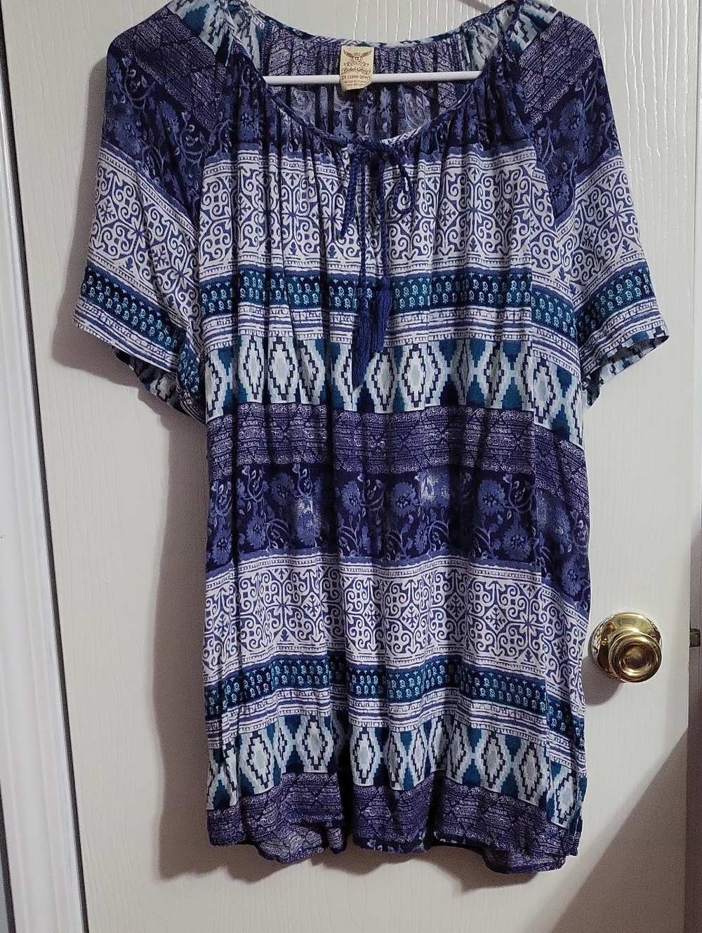 Shirt-Faded Glory Indigo & White Boho # 3224